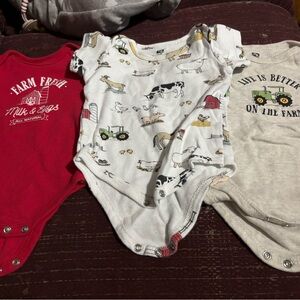 3/6 Month Set Of 3 Hudson Baby Onesies Farm Theme
